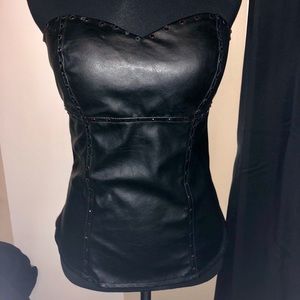 Black strapless leather top